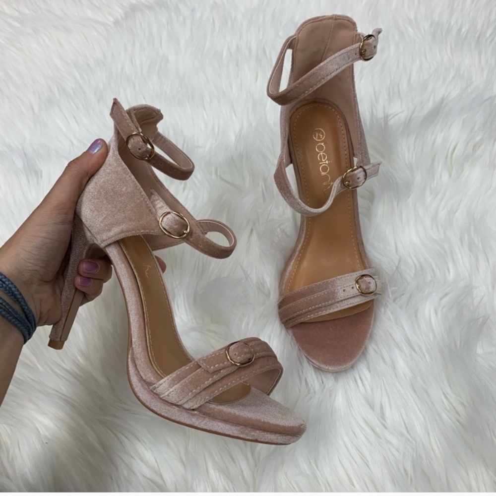 Soft Pink / Blush Penelope 4” Velvet Heels - Picture 2 of 5